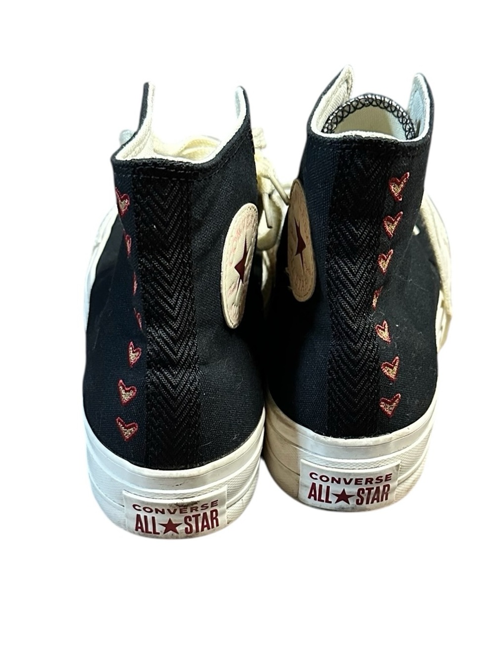 Converse Black High-Top Sneakers with Cream Laces and Pink Heart Detail - Picture 4 of 7